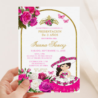 Fuchsia Pink und Gold Presentació in De 3 Anos Einladung