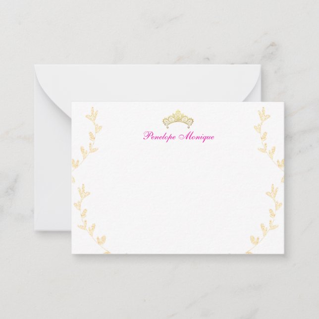 Fuchsia Pink und Golden Crown Kids Notecard Mitteilungskarte (Vorderseite)