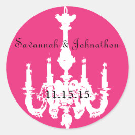 Fuchsia Pink Vintage Kronleuchter Hochzeitsticker Runder Aufkleber