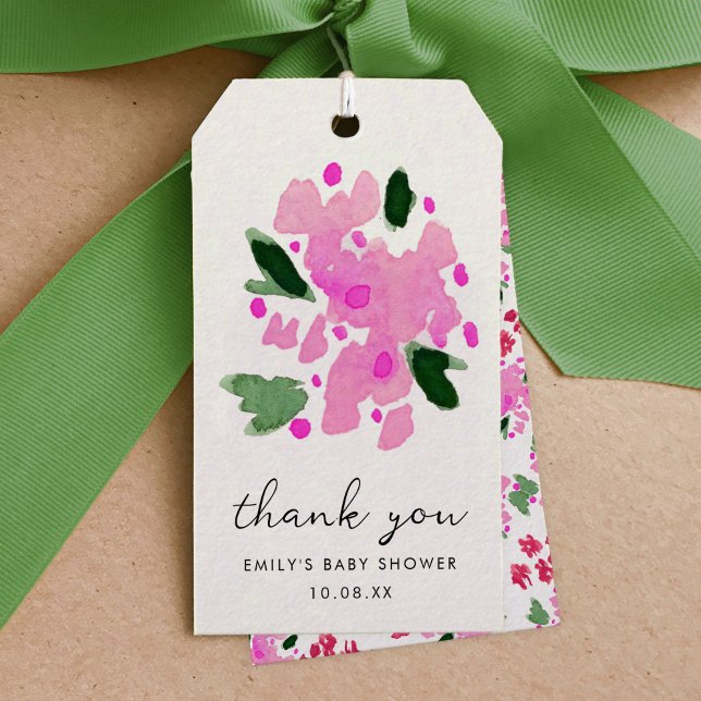 Fuchsia Pink Watercolor Blumengarten Vielen Dank Geschenkanhänger (Fuchsia pink watercolor floral garden Thank You favor shower gift tag.)