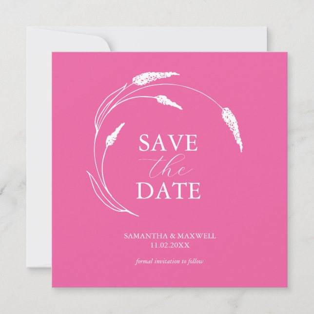 Fuchsia Pink Wedding Save The Date Templates Einladung (Vorderseite)