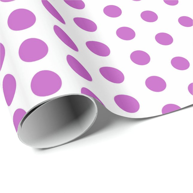 Fuchsia Polka Dot Modern White Geschenkpapier (Rolleneckpunkt)