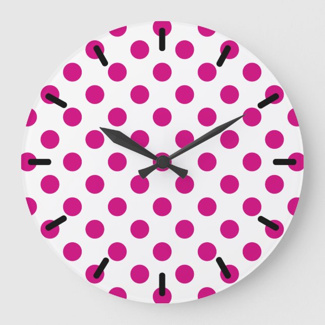 Fuchsia polka dots große wanduhr (Vorderseite)