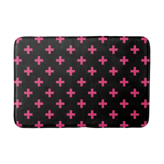 Fuchsia polka kreuzt schwarz badematte (Vorderseite)