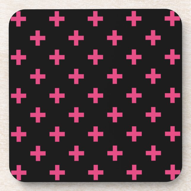 Fuchsia polka kreuzt schwarz getränkeuntersetzer (Vorderseite)