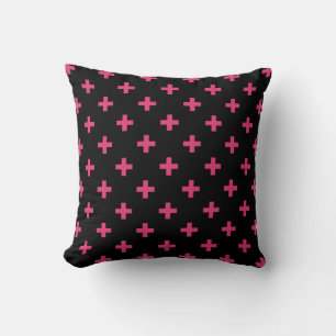 Fuchsia polka kreuzt schwarz kissen