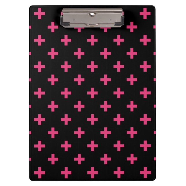 Fuchsia polka kreuzt schwarz klemmbrett (Vorderseite)