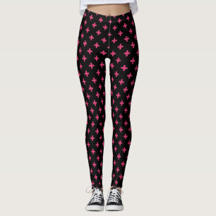 Fuchsia polka kreuzt schwarz leggings