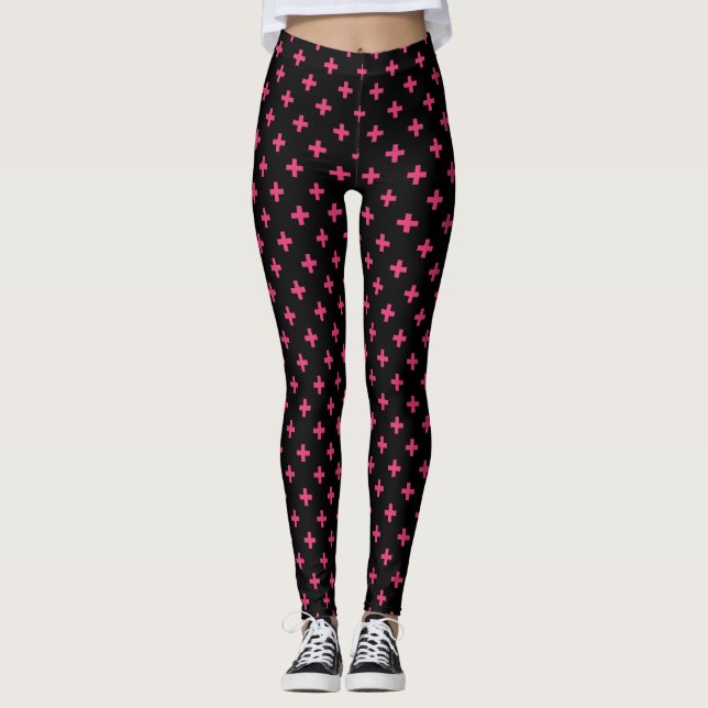 Fuchsia polka kreuzt schwarz leggings (Vorderseite)