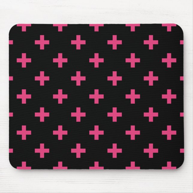 Fuchsia polka kreuzt schwarz mousepad (Vorne)