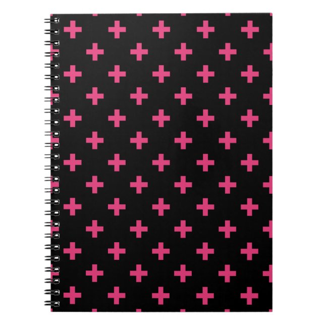 Fuchsia polka kreuzt schwarz notizblock (Vorderseite)