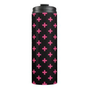 Fuchsia polka kreuzt schwarz thermosbecher