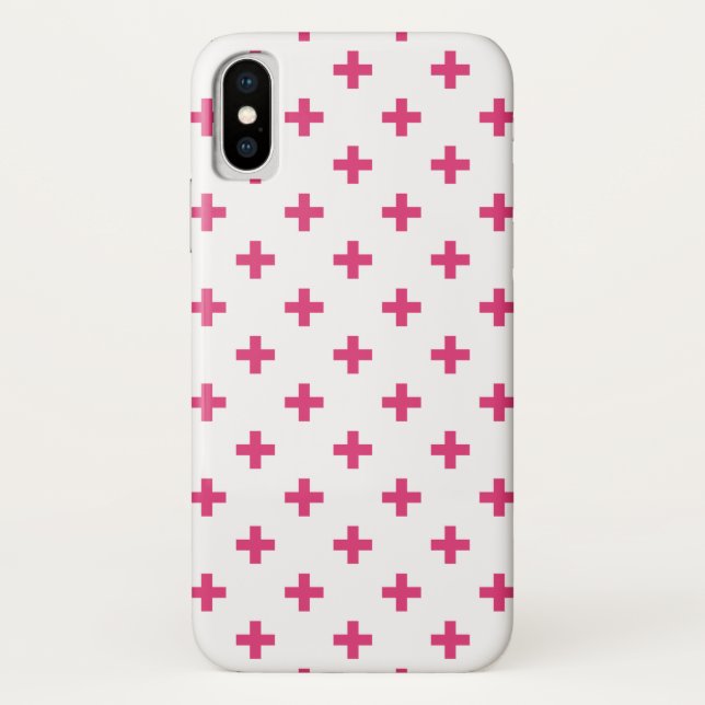 Fuchsia polka kreuzt weiß Case-Mate iPhone hülle (Rückseite)