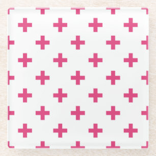 Fuchsia polka kreuzt weiß glasuntersetzer