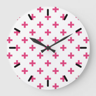 Fuchsia polka kreuzt weiß große wanduhr