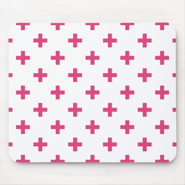 Fuchsia polka kreuzt weiß mousepad (Vorne)