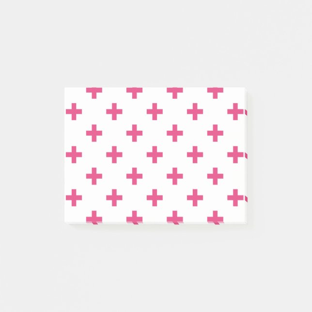 Fuchsia polka kreuzt weiß post-it klebezettel (Vorderseite)