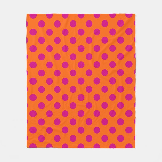 Fuchsia-Polka-Punkte auf Orange Fleecedecke (Vorderseite)