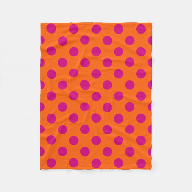 Fuchsia-Polka-Punkte auf Orange Fleecedecke (Vorderseite)