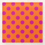 Fuchsia-Polka-Punkte auf Orange Glasuntersetzer<br><div class="desc">Fuchsia-Polka-Punkte auf Orange</div>
