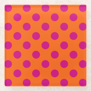 Fuchsia-Polka-Punkte auf Orange Glasuntersetzer