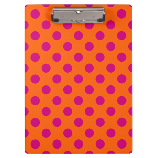 Fuchsia-Polka-Punkte auf Orange Klemmbrett (Vorderseite)