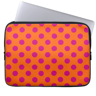 Fuchsia-Polka-Punkte auf Orange Laptopschutzhülle