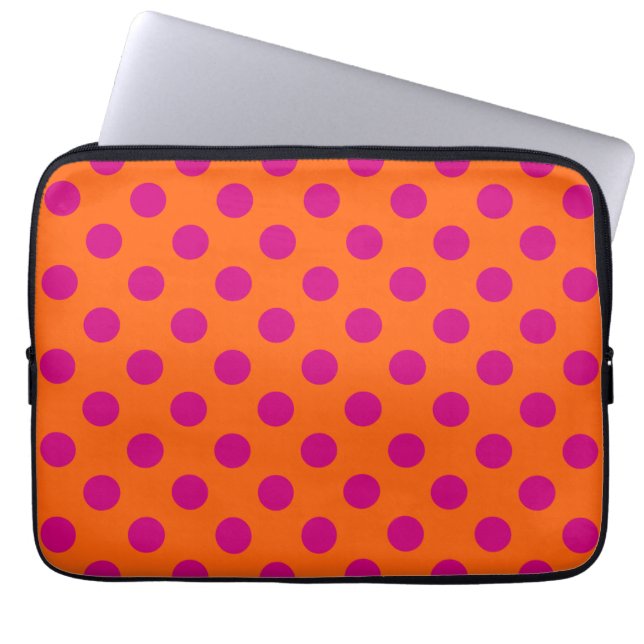 Fuchsia-Polka-Punkte auf Orange Laptopschutzhülle (Vorderseite)