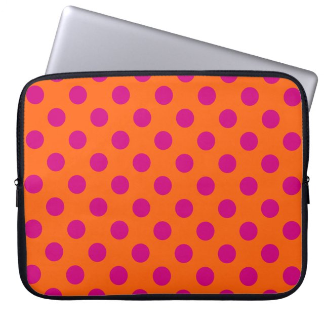 Fuchsia-Polka-Punkte auf Orange Laptopschutzhülle (Vorderseite)