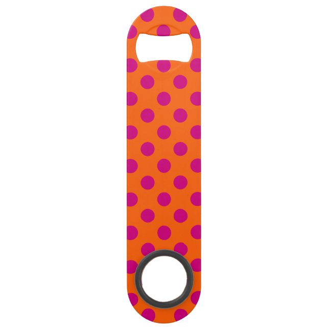 Fuchsia-Polka-Punkte auf Orange Speedflaschenöffner (Vorderseite)