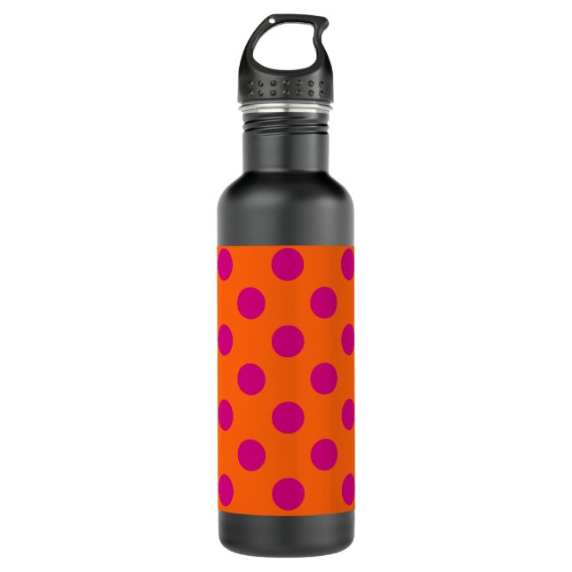 Fuchsia-Polka-Punkte auf Orange Trinkflasche (Vorderseite)