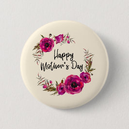 Fuchsia Poppies Blumenreath Happy Mother Day Button