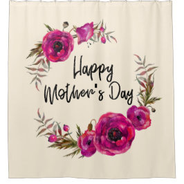 Fuchsia Poppies Blumenreath Happy Mother Day Duschvorhang