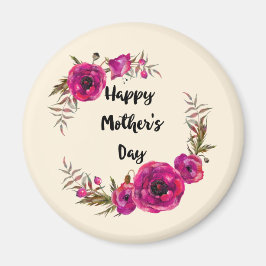 Fuchsia Poppies Blumenreath Happy Mother Day Magnet