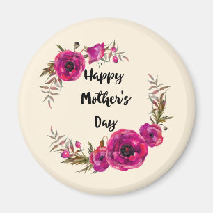 Fuchsia Poppies Blumenreath Happy Mother Day Magnet