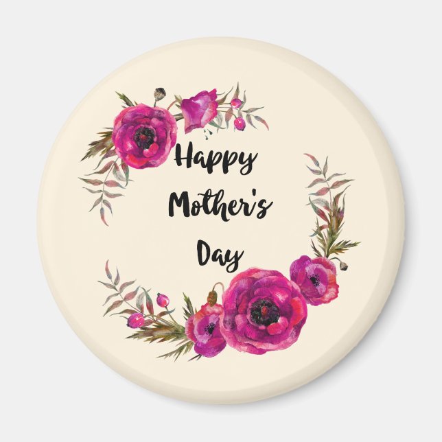 Fuchsia Poppies Blumenreath Happy Mother Day Magnet (Vorne)