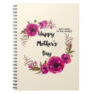 Fuchsia Poppies Blumenreath Happy Mother Day Notizblock