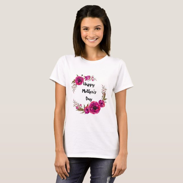 Fuchsia Poppies Blumenreath Happy Mother Day T-Shirt (Vorne ganz)