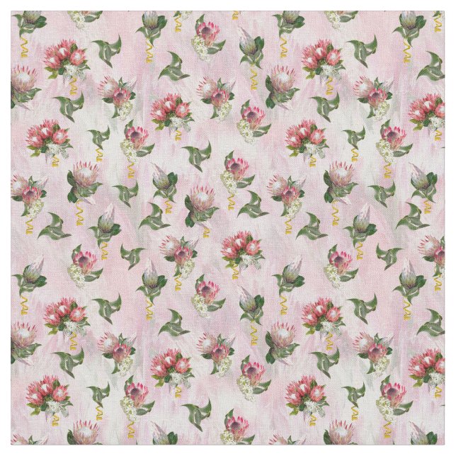 Fuchsia Protea Blume Bouquets mit Salbei Blätter Stoff (Nahaufnahme)