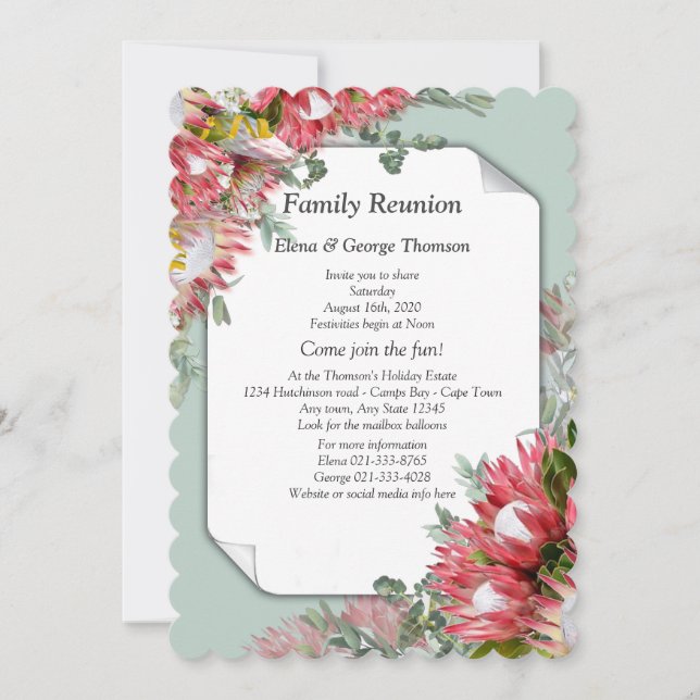 Fuchsia Protea Blume Bouquets Wiedersehen Einladung (Vorderseite)