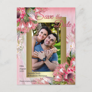 Fuchsia Protea ist Save the Date mit Blush & Gold Ankündigungspostkarte