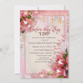 Fuchsia Protea mit Blush & Gold Polterabend Einladung