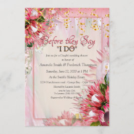 Fuchsia Protea mit Blush & Gold Polterabend Einladung