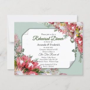 Fuchsia Protea's - Grüntöne & Gold Probe Dinner Einladung