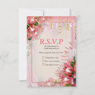 Fuchsia Protea's mit Blush & Gold Bänder RSVP Karte
