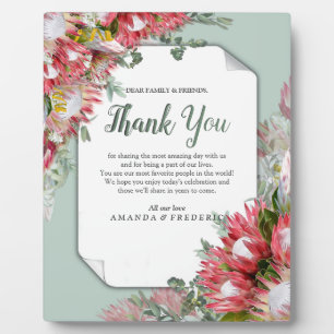 Fuchsia Protea's mit Grüntönen & Gold Ribbons Fotoplatte