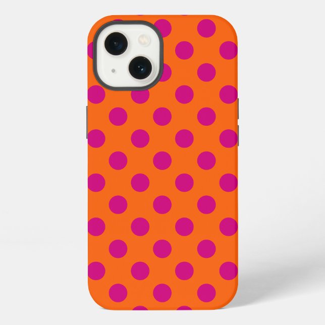 Fuchsia Punkte auf orangefarbenem Case-Mate iPhone Hülle (Rückseite)