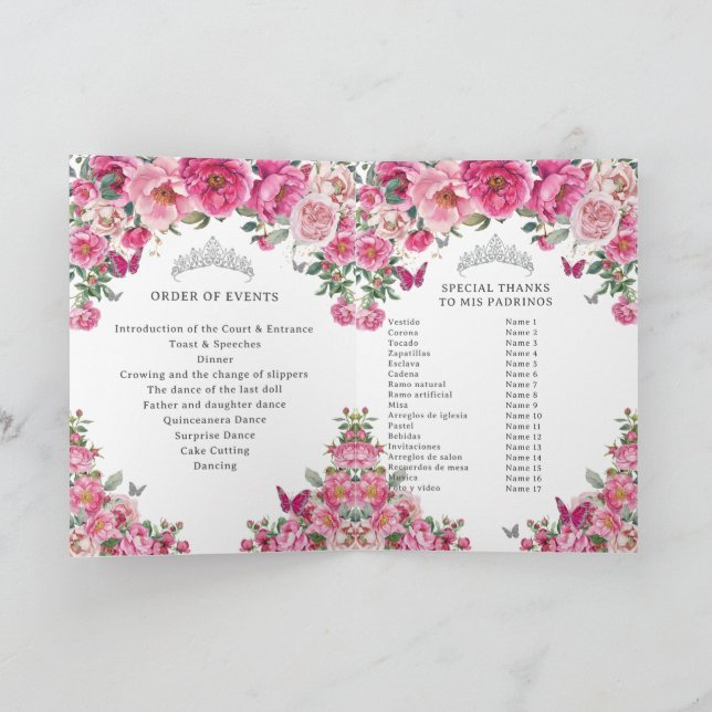 Fuchsia Quinceanera Padrinos Church Events Program Programm (Innenseite)