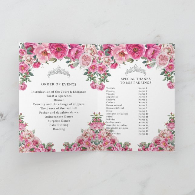 Fuchsia Quinceanera Padrinos Church Events Program Programm (Innenseite)