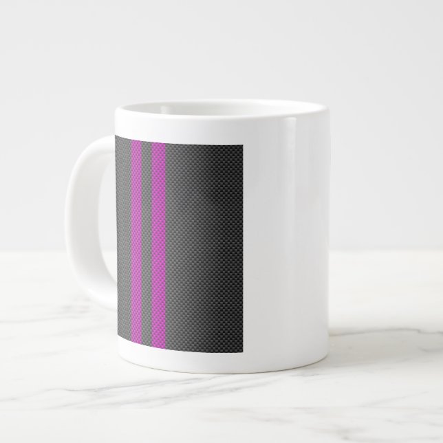 Fuchsia Racing Stripes im Carbon Fibre Style Jumbo-Tasse (Vorderseite Links)